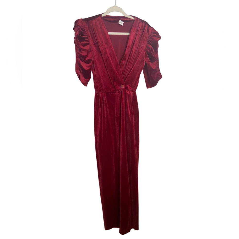 80s Vintage Velour Jumpsuit Size S